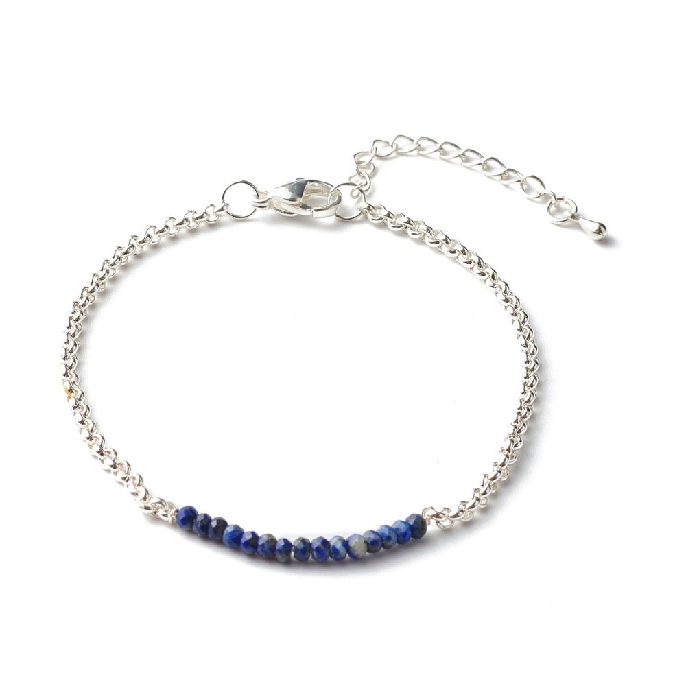 Bracciale in Lapislazzuli Naturale Sfaccettato con Catena in Acciaio Inossidabile - Clorophilla Shop