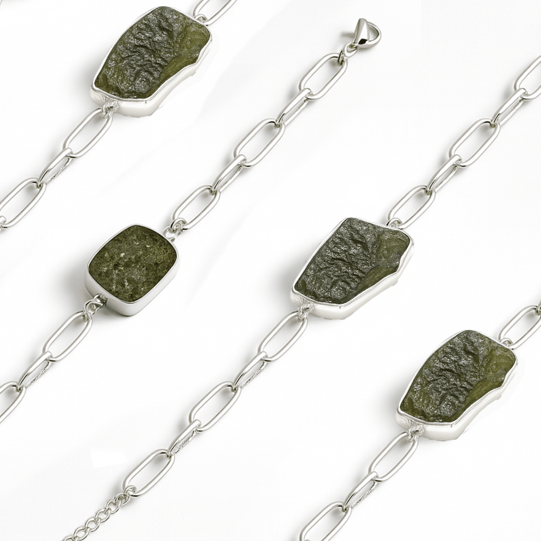 Bracciale in Moldavite Naturale in argento 925 regolabile - Confezione Regalo, garanzia - Clorophilla Shop