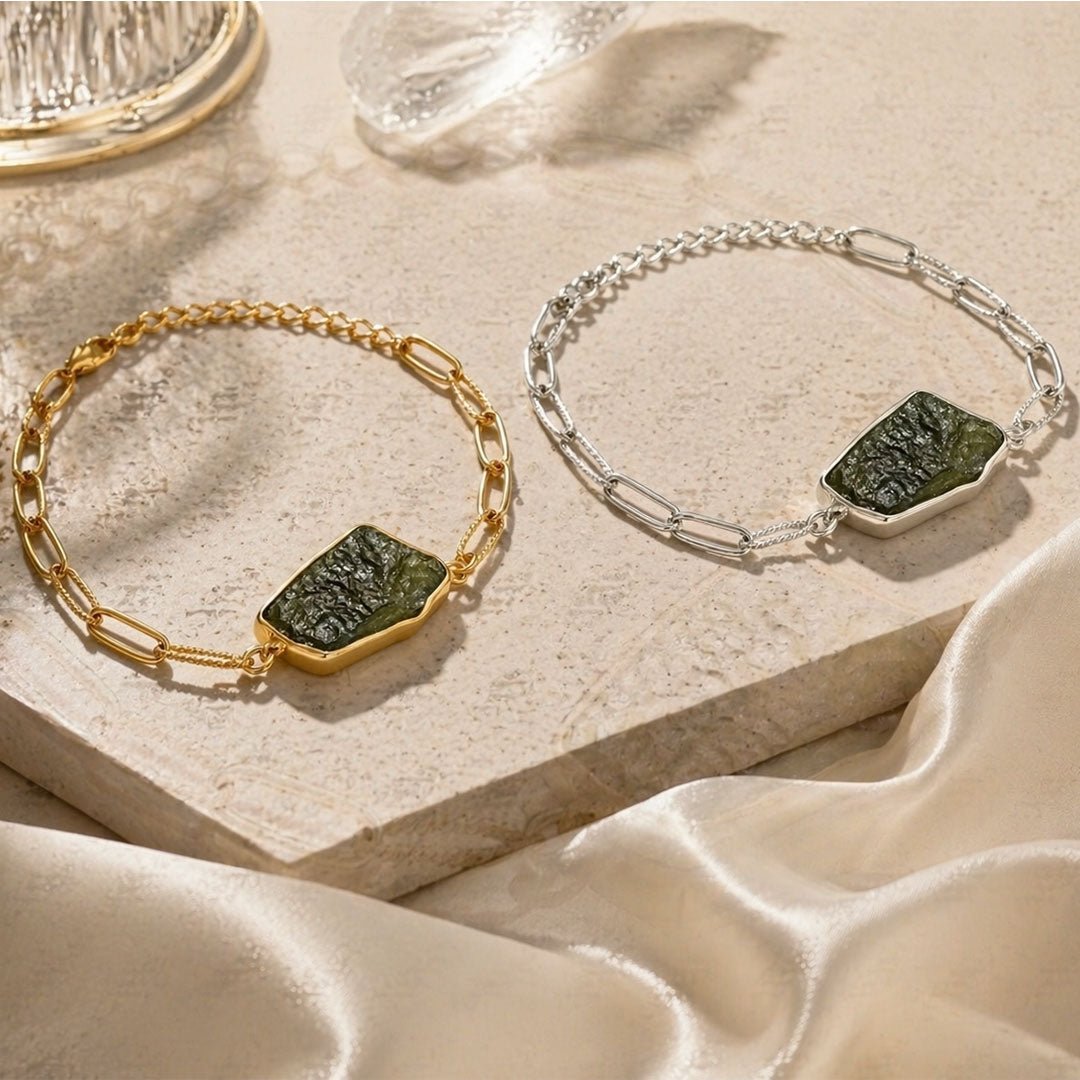 Bracciale in Moldavite Naturale in argento 925 regolabile - Confezione Regalo, garanzia - Clorophilla Shop
