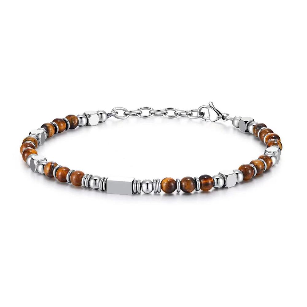 BRACCIALE IN OCCHIO DI TIGRE E ACCIAIO INOX - Coraggio, forza e protezione - Clorophilla Shop