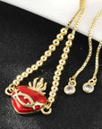 Bracciale in Ottone Sacro Cuore Placcato Oro con Zirconi Cubici – Maglia a Catena Box con Cuore Smaltato - Clorophilla Shop