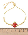Bracciale in Ottone Sacro Cuore Placcato Oro con Zirconi Cubici – Maglia a Catena Box con Cuore Smaltato - Clorophilla Shop
