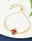Bracciale in Ottone Sacro Cuore Placcato Oro con Zirconi Cubici – Maglia a Catena Box con Cuore Smaltato - Clorophilla Shop