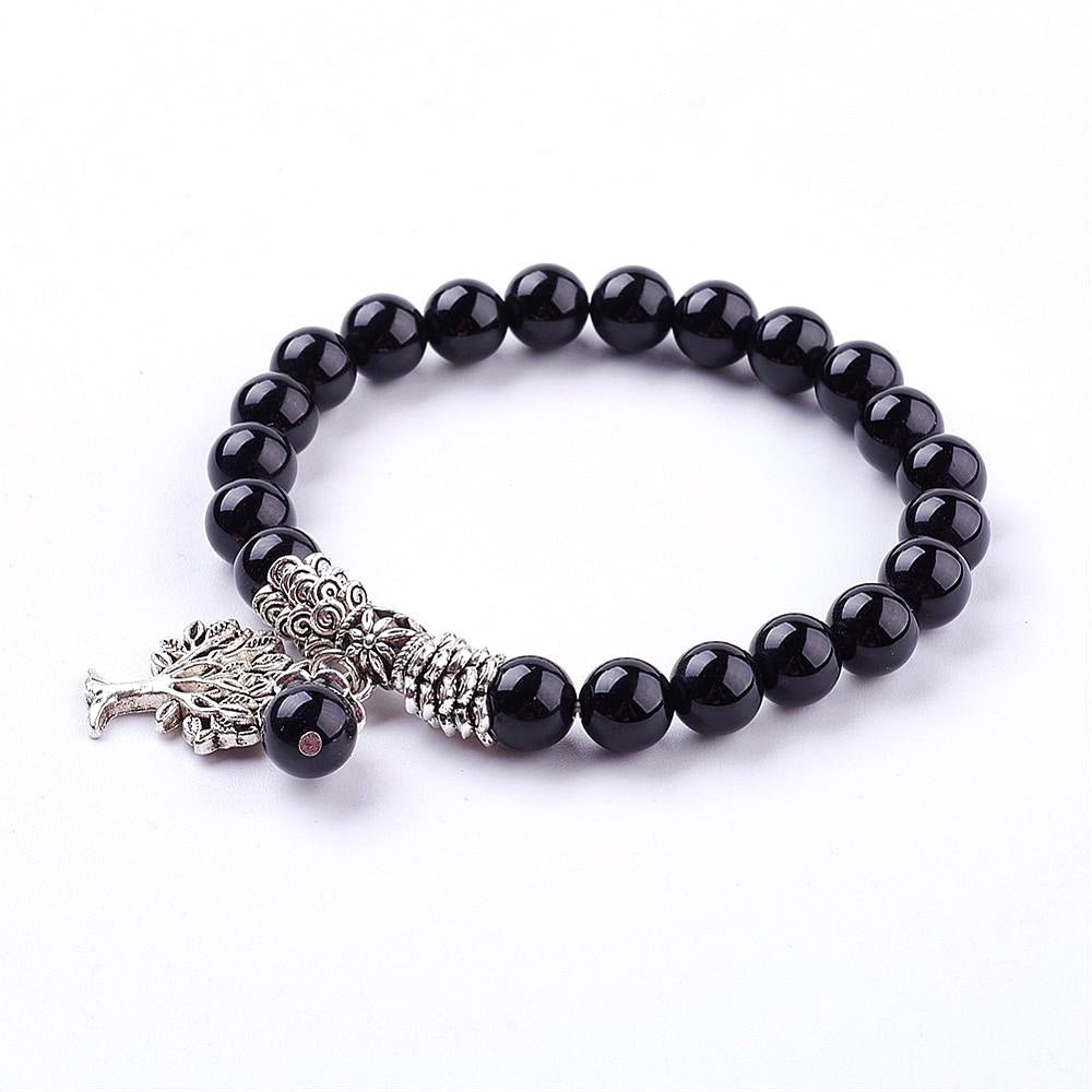 Bracciale in Pietra Agata nera con albero della vita - Protezione ed equilibrio - Clorophilla Shop