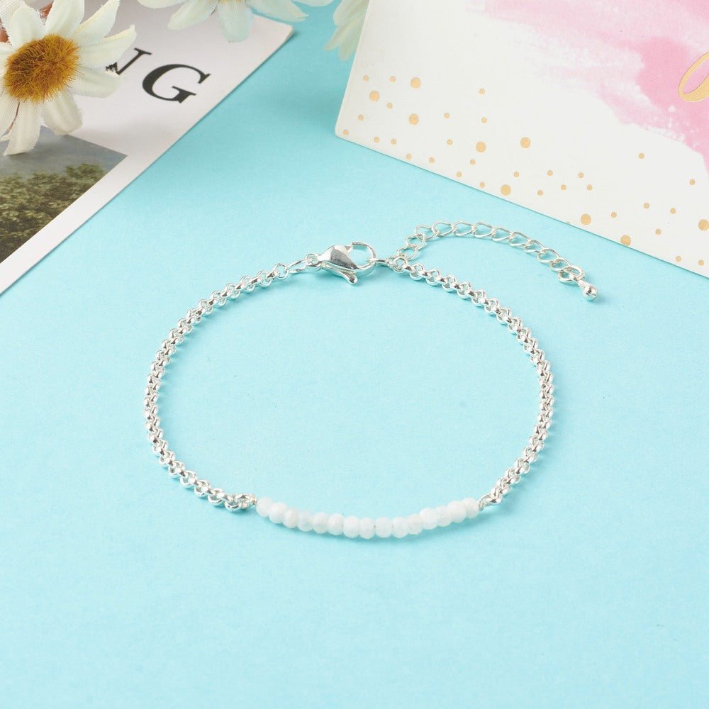 Bracciale in Pietra di Luna Naturale Sfaccettata con Catena in Acciaio Inossidabile - Clorophilla Shop