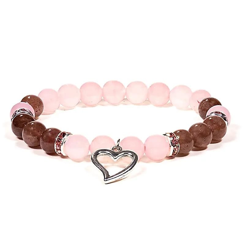 BRACCIALE IN QUARZO ROSA E QUARZO FRAGOLA CON CUORE - Calma e amore - Clorophilla Shop
