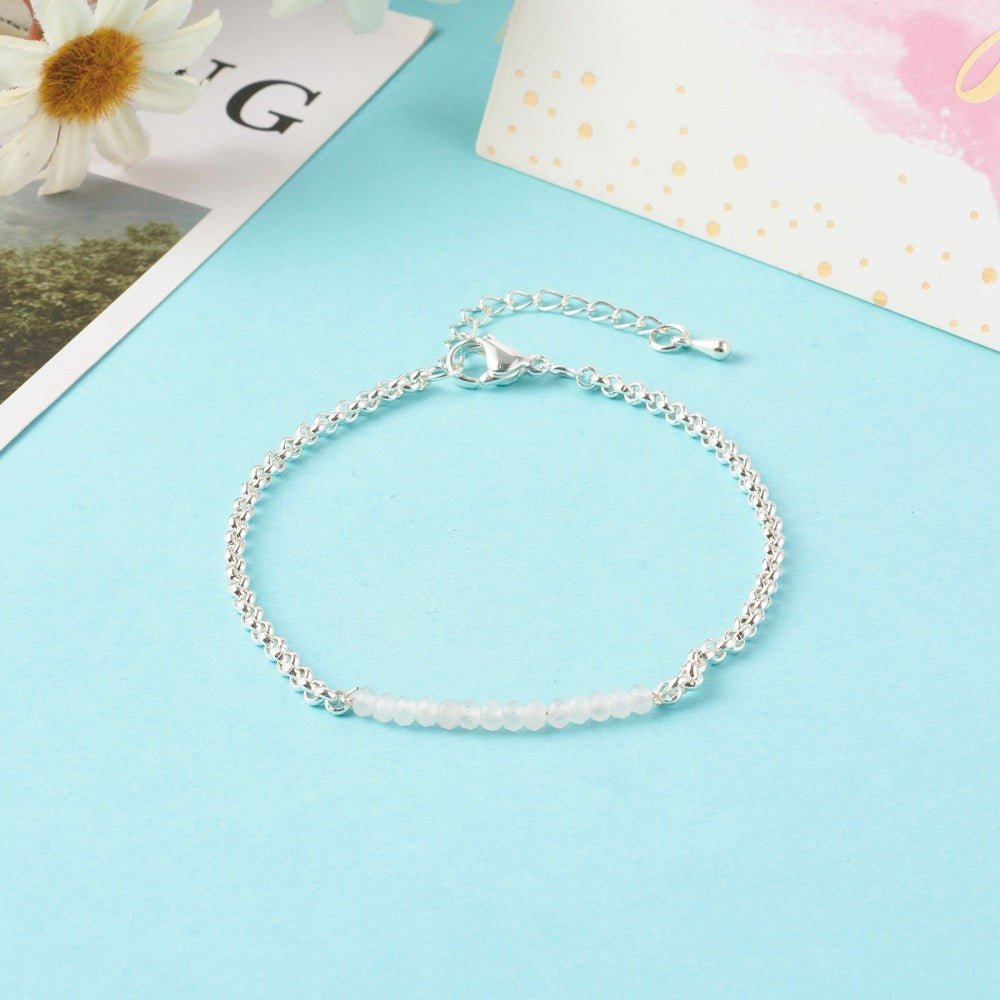 Bracciale in Quarzo Rosa Naturale Sfaccettato con Catena in Acciaio Inossidabile - Clorophilla Shop