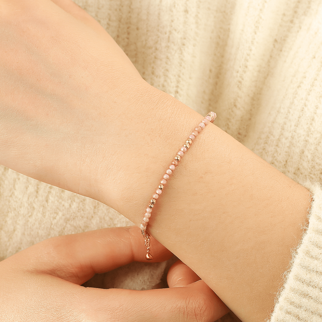 BRACCIALE IN RODOCROSITE e ottono placcato oro - Pietra del cuore - Clorophilla Shop