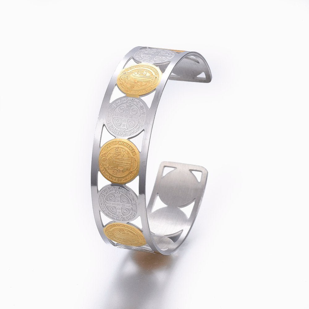 Bracciale regolabile amuleto di San benedetto in acciaio inossidabile - Clorophilla Shop