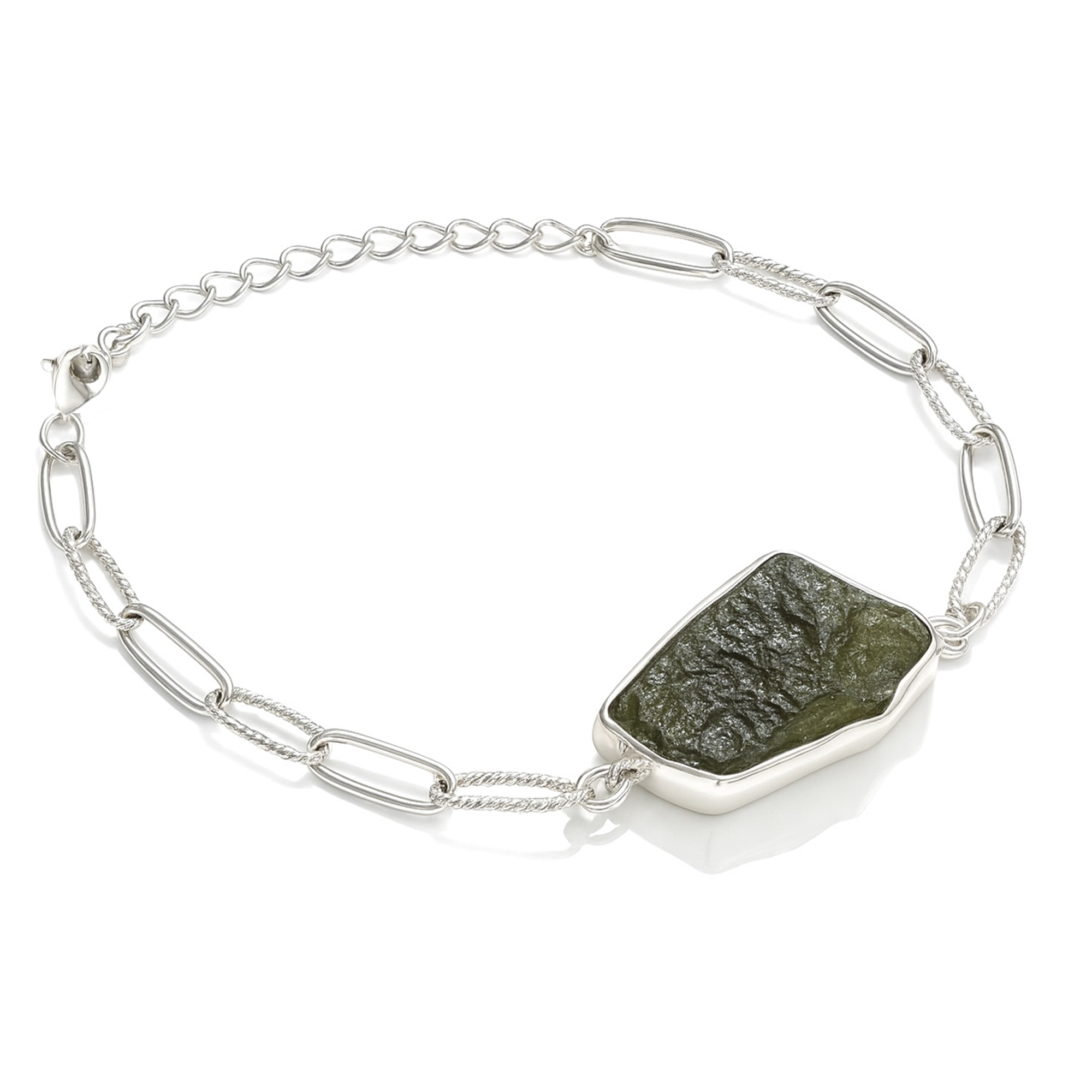 Bracciale in Moldavite Naturale in argento 925 regolabile - Confezione Regalo, garanzia e copia Certificato lotto