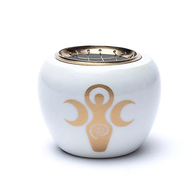 Bruciaincenso bianco con simbolo della Dea - Rituali di purificazione e cerimonie di incenso - Clorophilla Shop