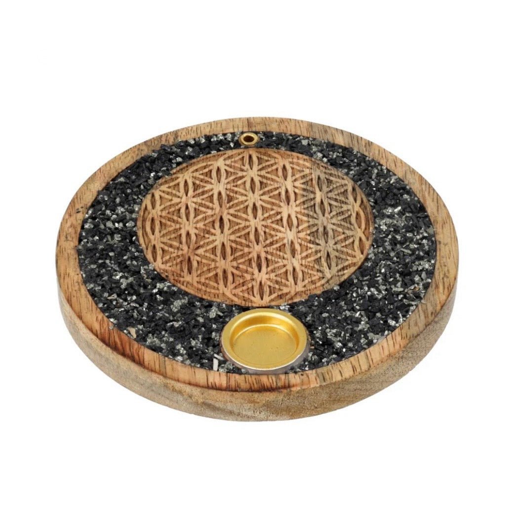 BRUCIAINCENSO FIORE DELLA VITA CON TORMALINA NERA E PIRITE - Incenso in bastoncini e coni - Clorophilla Shop