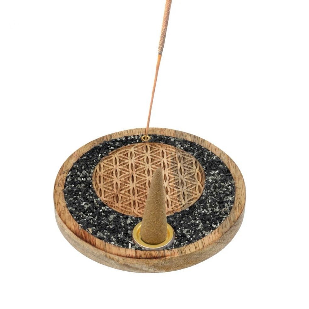 BRUCIAINCENSO FIORE DELLA VITA CON TORMALINA NERA E PIRITE - Incenso in bastoncini e coni - Clorophilla Shop