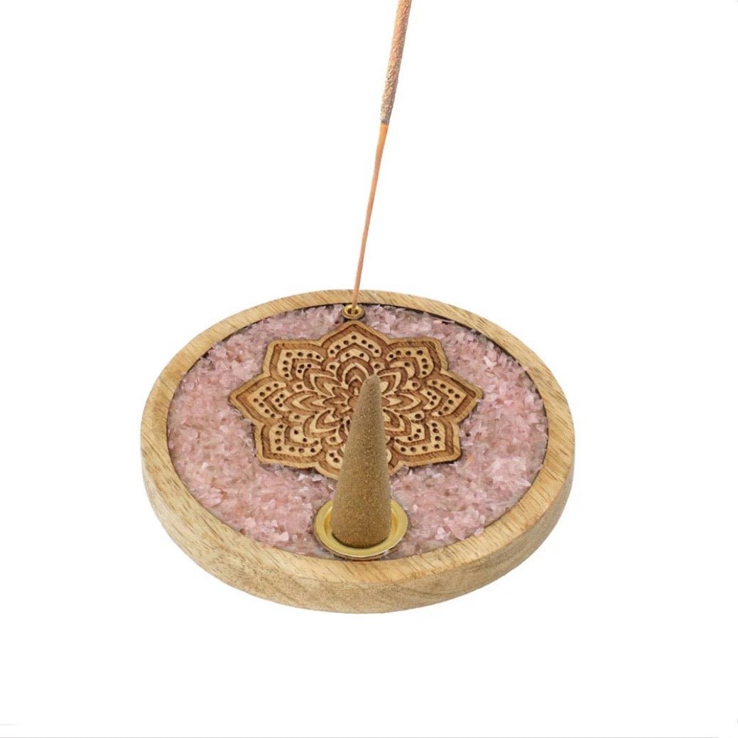 BRUCIAINCENSO MANDALA CON QUARZO ROSA - Incenso in bastoncini e coni - Clorophilla Shop