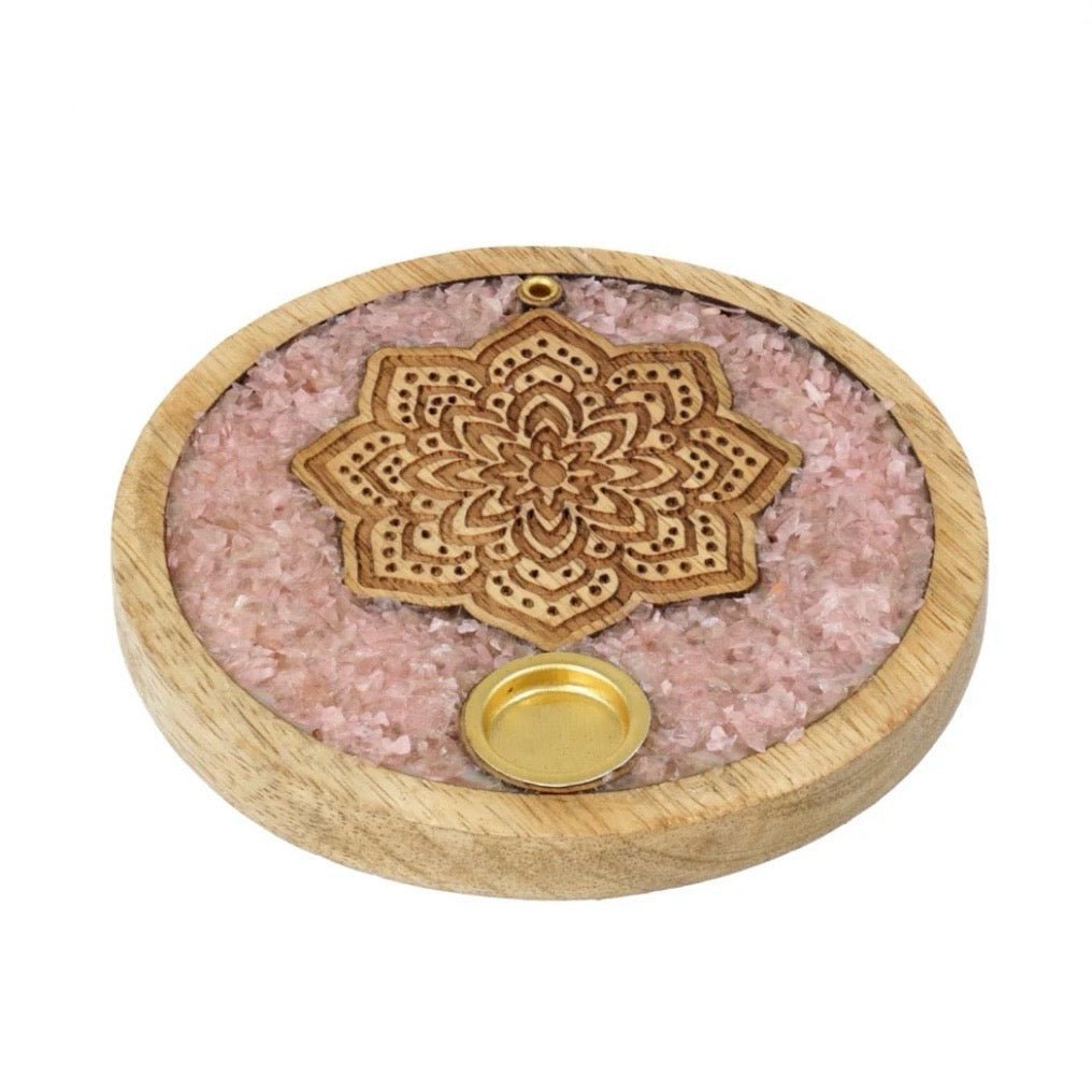 BRUCIAINCENSO MANDALA CON QUARZO ROSA - Incenso in bastoncini e coni - Clorophilla Shop