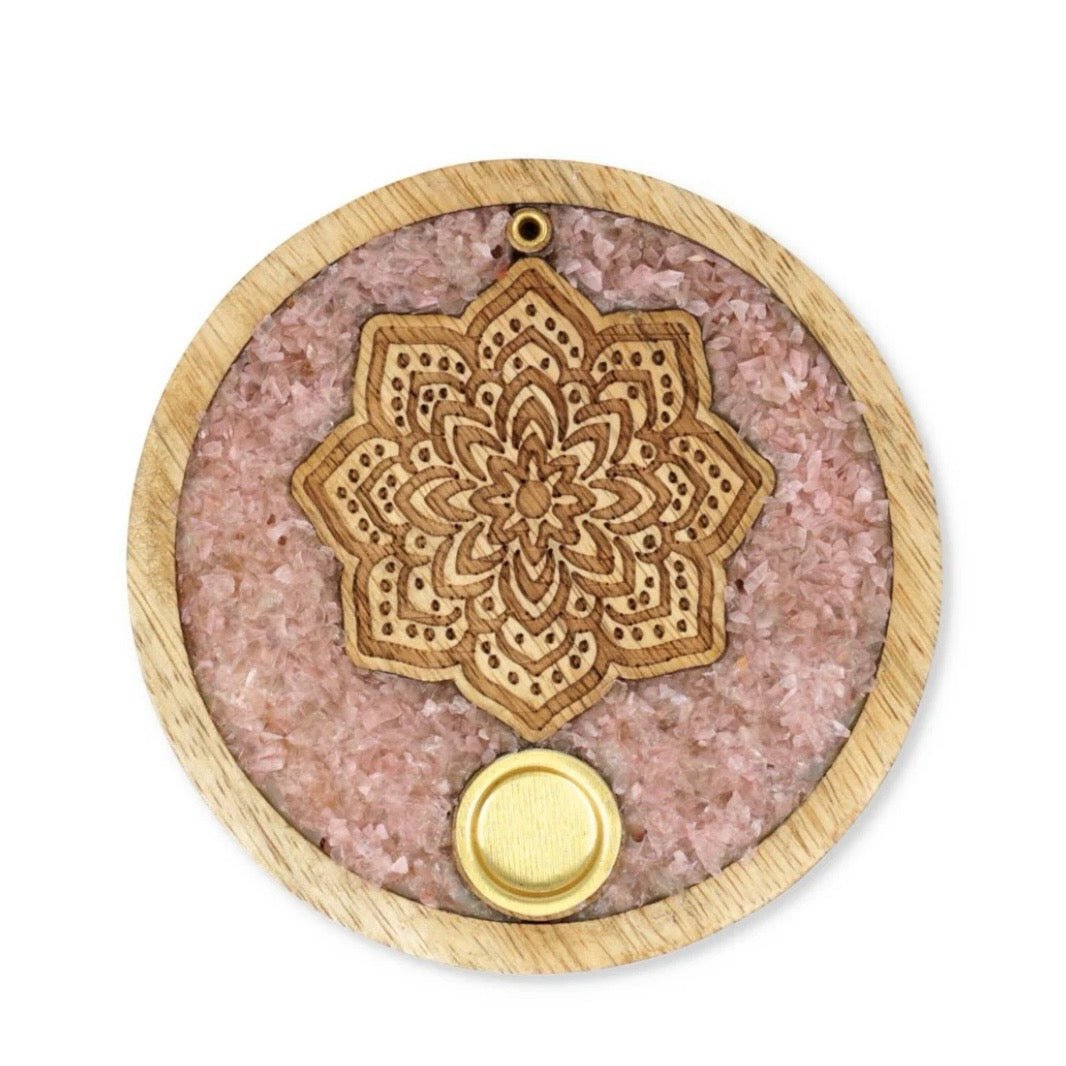 BRUCIAINCENSO MANDALA CON QUARZO ROSA - Incenso in bastoncini e coni - Clorophilla Shop