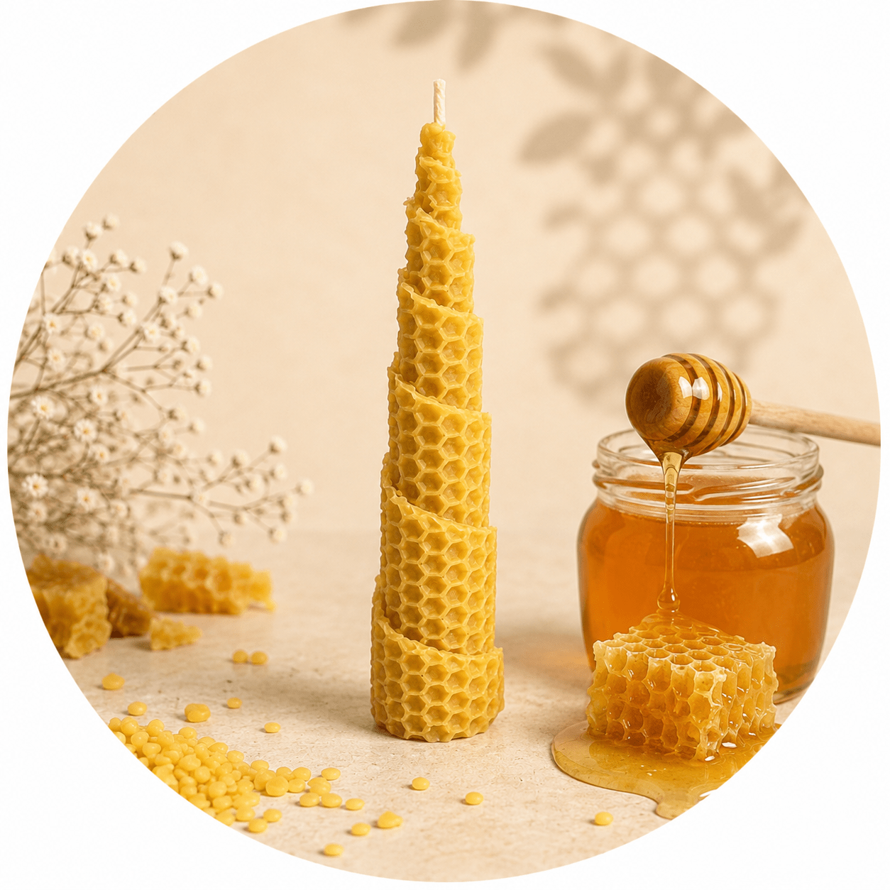 CANDELA IN CERA D'API NATURALE BURJ KHALIFA - Ideale per ambienti e rituali - Clorophilla Shop