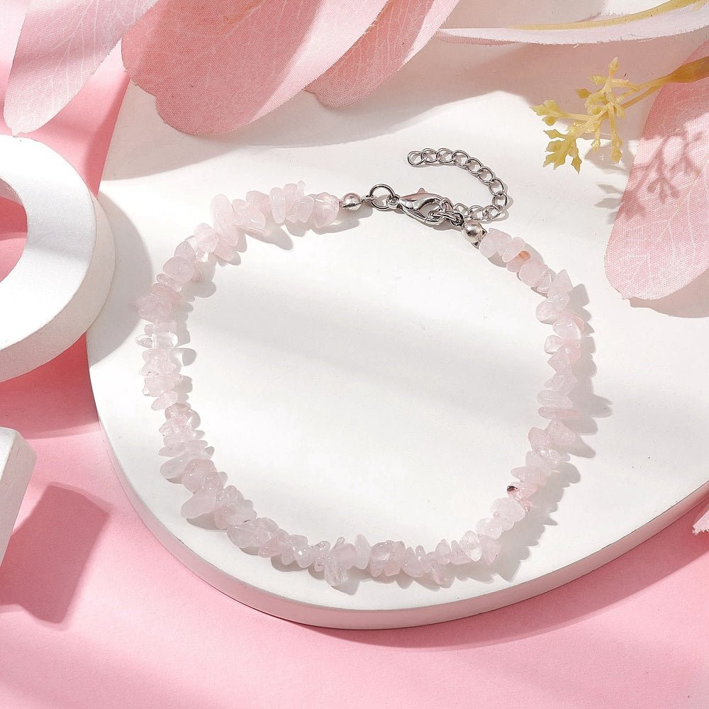 Cavigliera in chips di Quarzo Rosa regolabile - Clorophilla Shop