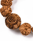 Rudraksha seed bracelet, mantra, lotus and dragon engravings