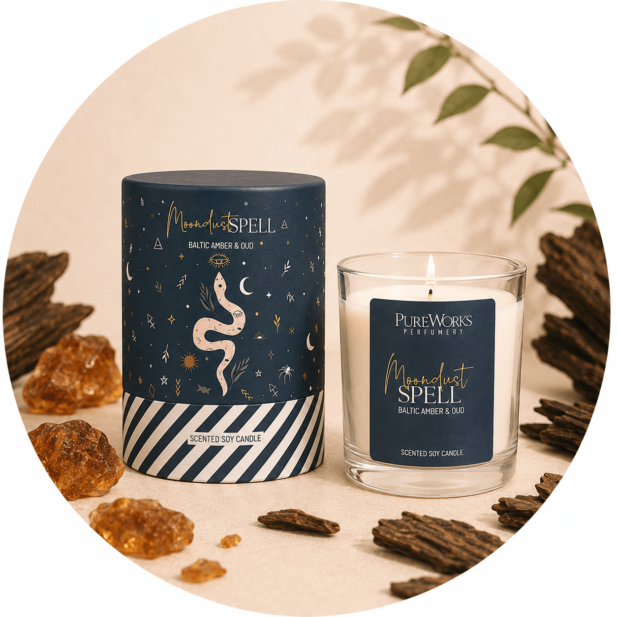 CELESTIAL MAGIC CANDELA AMBRA BALTICA E LEGNO DI OUD - Incantesimo polvere di luna - Clorophilla Shop
