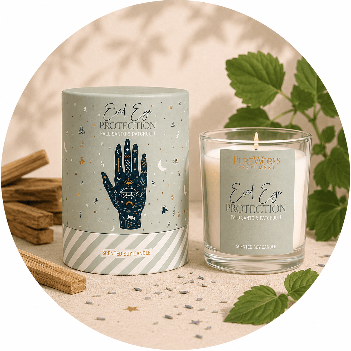 CELESTIAL MAGIC CANDELA PALO SANTO E PATCHOULI - Protezione malocchio - Clorophilla Shop