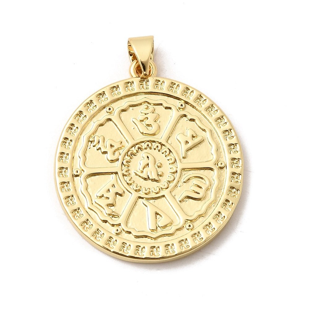 CIONDOLO OM MANI PADME HUM IN OTTONE PLACCATO ORO 18K – Simbolo Tibetano della Compassione - Clorophilla Shop