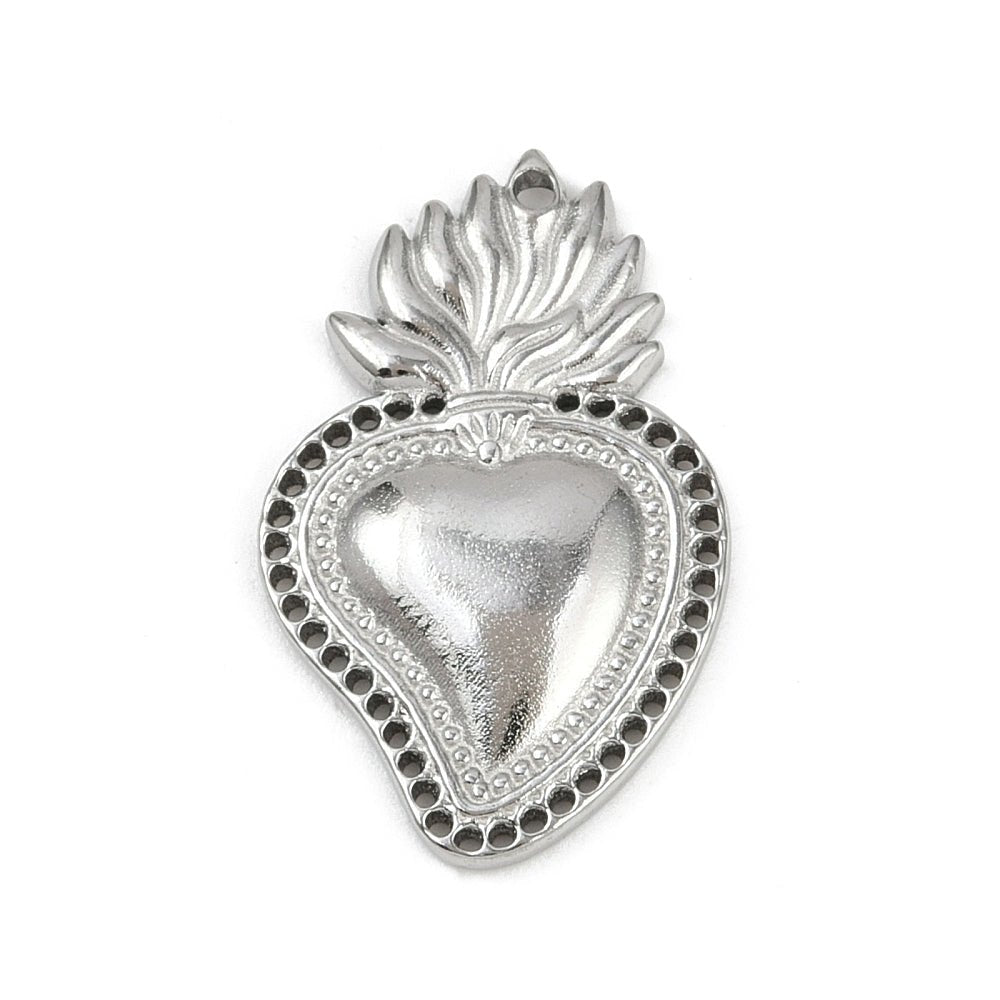 CIONDOLO SACRO CUORE IN ACCIAIO INOX - Amore, protezione e forza interiore - Clorophilla Shop