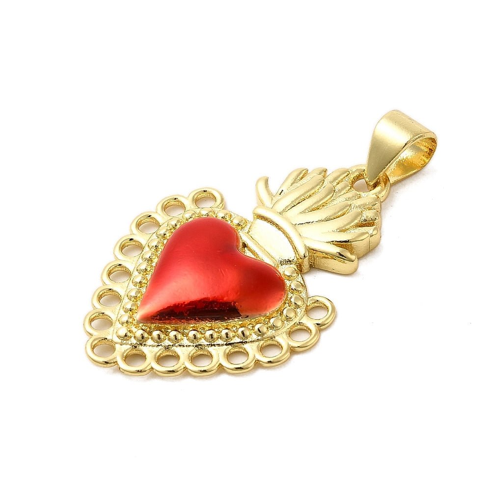 CIONDOLO SACRO CUORE ROSSO PLACCATO ORO 18k - Amore, protezione forza interiore - Clorophilla Shop