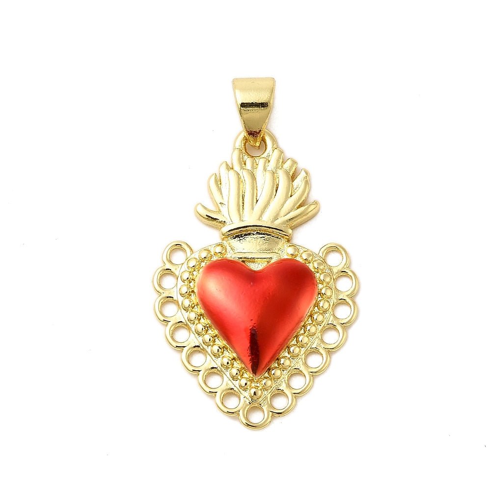 CIONDOLO SACRO CUORE ROSSO PLACCATO ORO 18k - Amore, protezione forza interiore - Clorophilla Shop