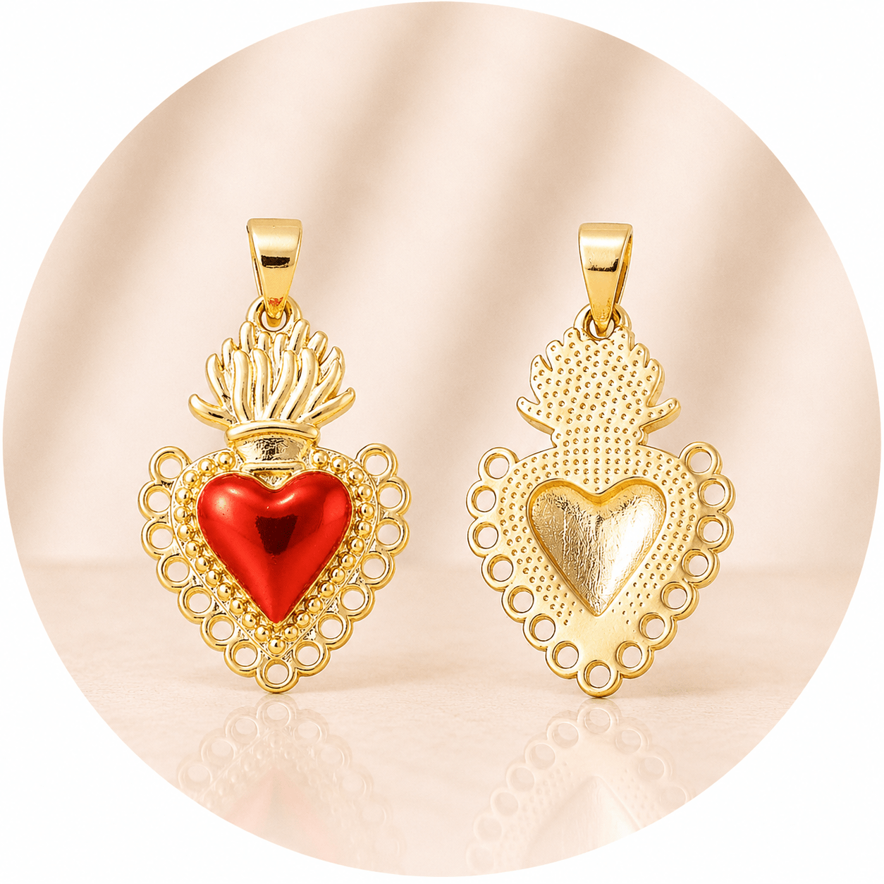 CIONDOLO SACRO CUORE ROSSO PLACCATO ORO 18k - Amore, protezione forza interiore - Clorophilla Shop