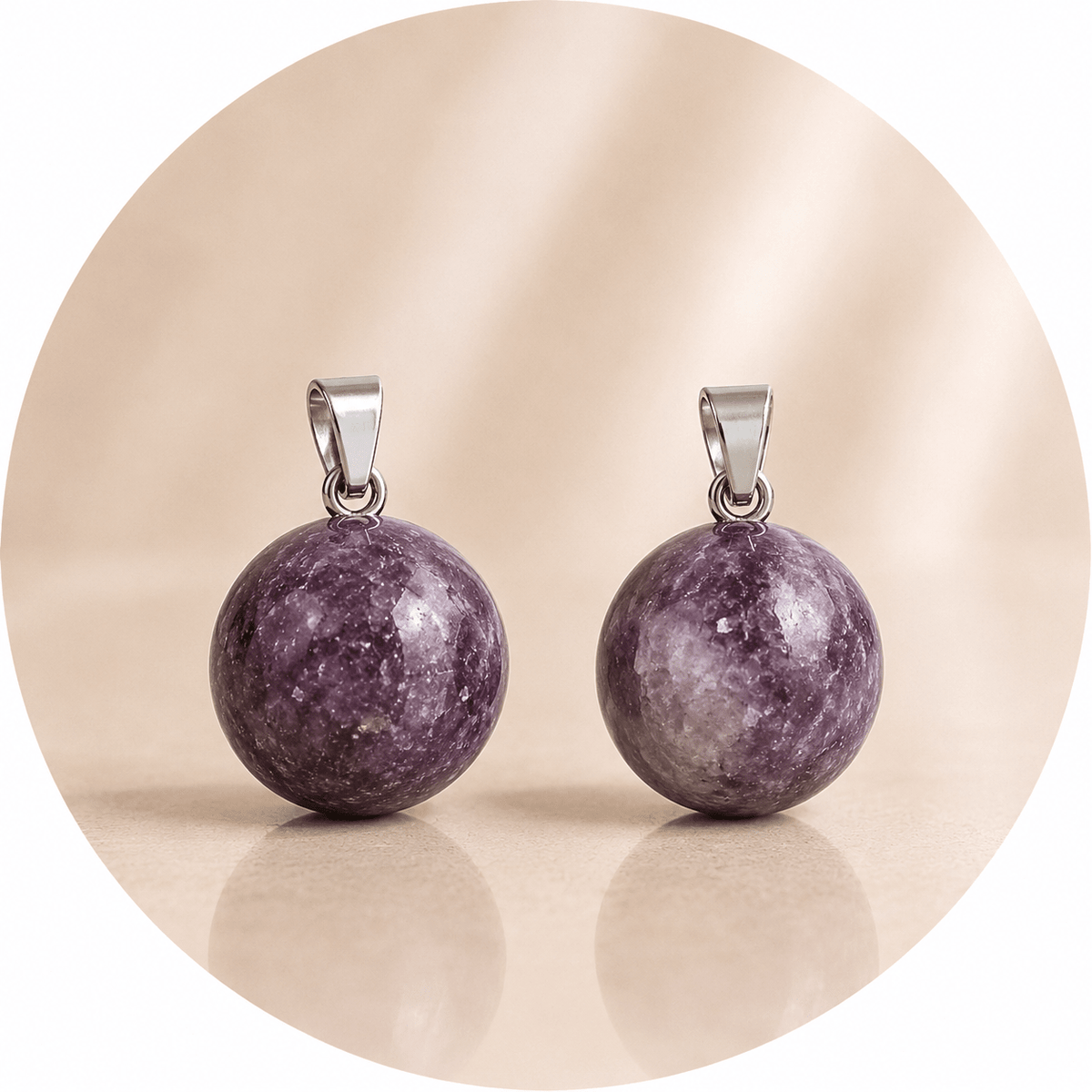 CIONDOLO SFERA IN LEPIDOLITE - Calma, equilibrio emotivo e serenità - Clorophilla Shop