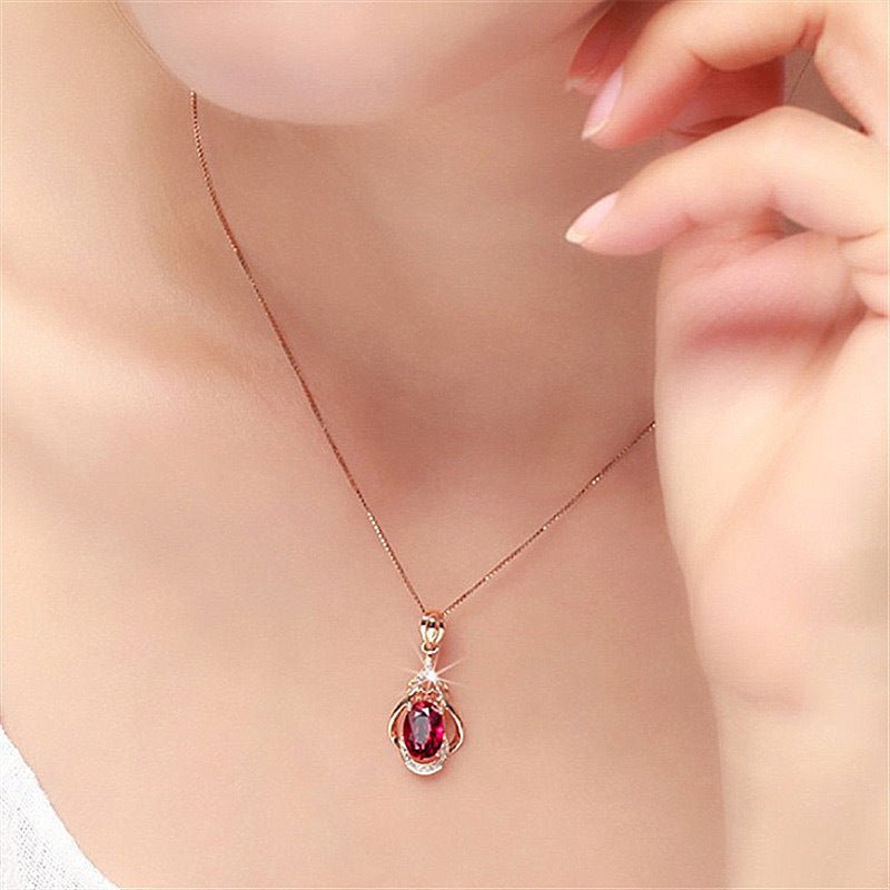 COLLANA CON TORMALINA ROSSA IN ARGENTO 925 PLACCATO ORO ROSA - Energia del cuore, vitalità e passione - Clorophilla Shop
