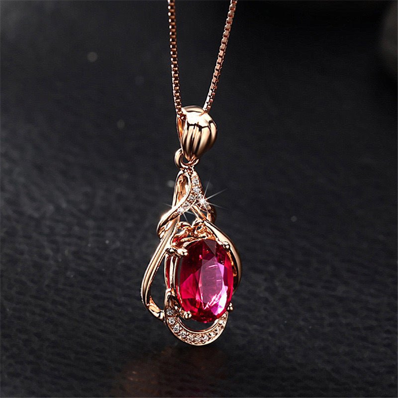 COLLANA CON TORMALINA ROSSA IN ARGENTO 925 PLACCATO ORO ROSA - Energia del cuore, vitalità e passione - Clorophilla Shop