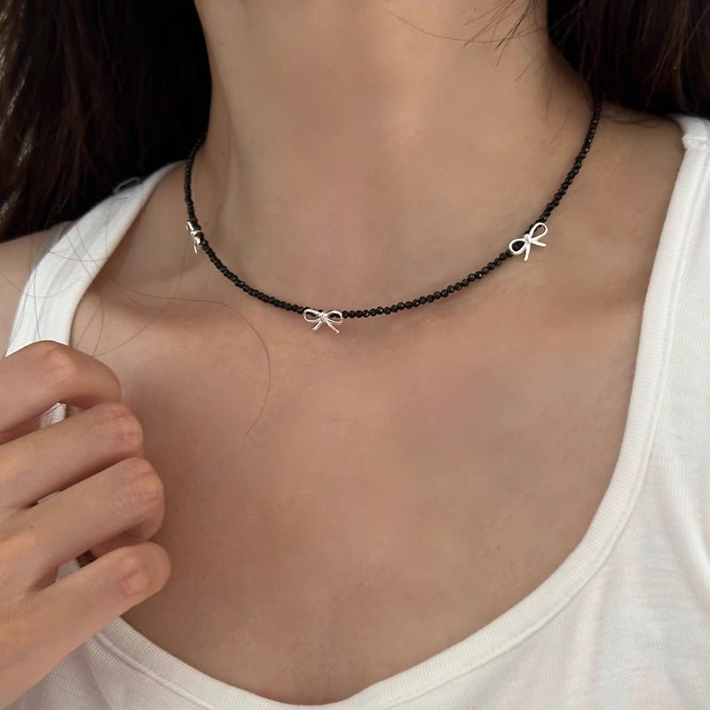 Collana fiocco in Argento 925 con Tormalina Nera Naturale - Clorophilla Shop