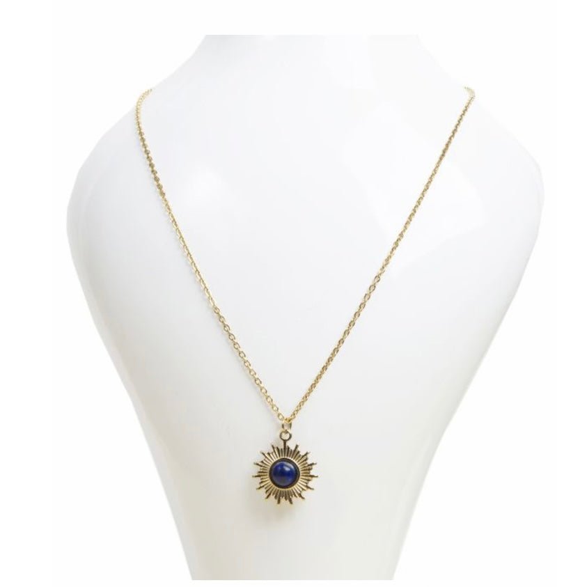 Collana in acciaio inox con pendente sole in pietra - Lapislazzuli - Clorophilla Shop