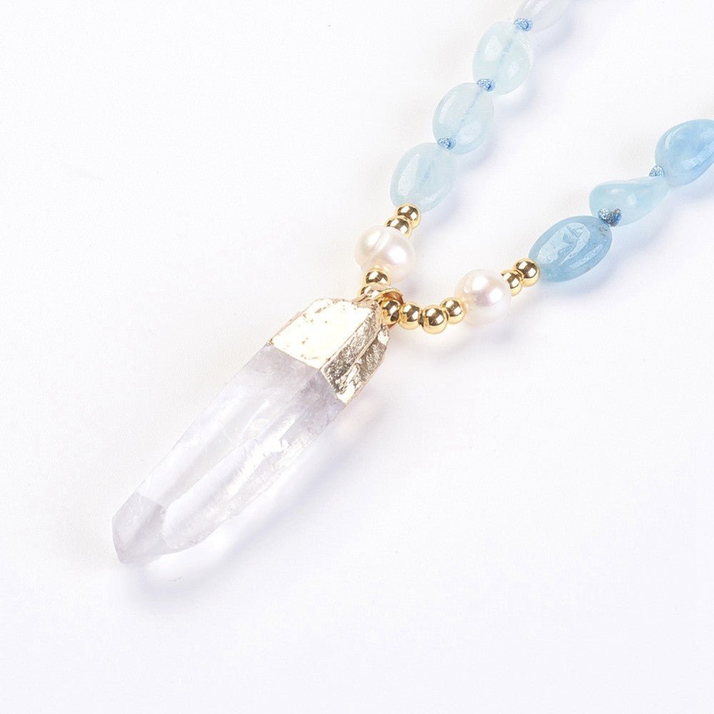 Collana in Acquamarina con ciondolo in cristallo di rocca - Equilibrio e serenità - Clorophilla Shop