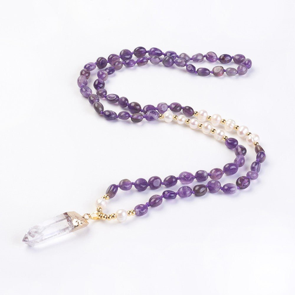 Collana in Ametista e punta di Cristallo di Rocca – Protezione e Chiarezza - Clorophilla Shop
