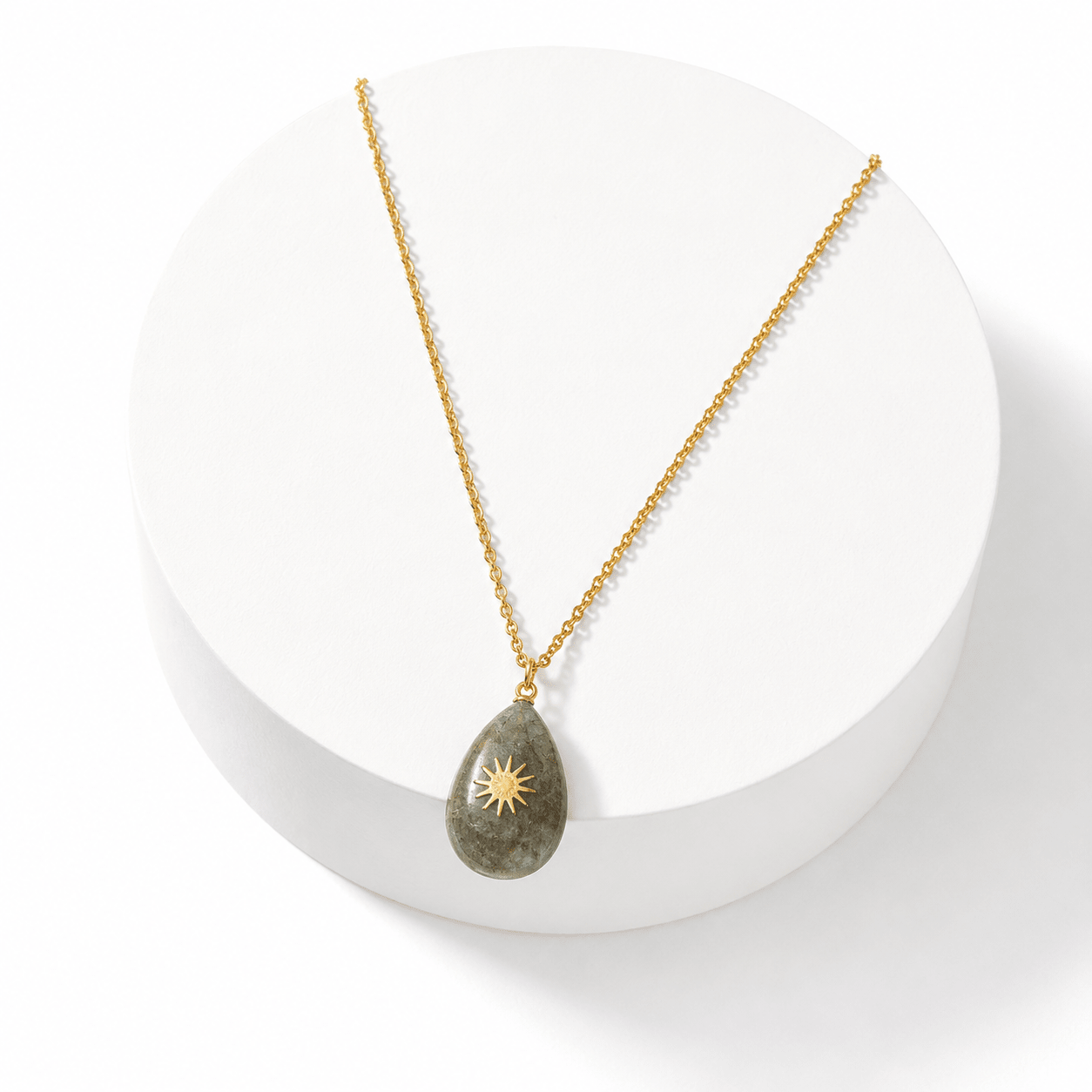 COLLANA IN LABRADORITE CON SOLE - Acciaio inox dorato - Clorophilla Shop