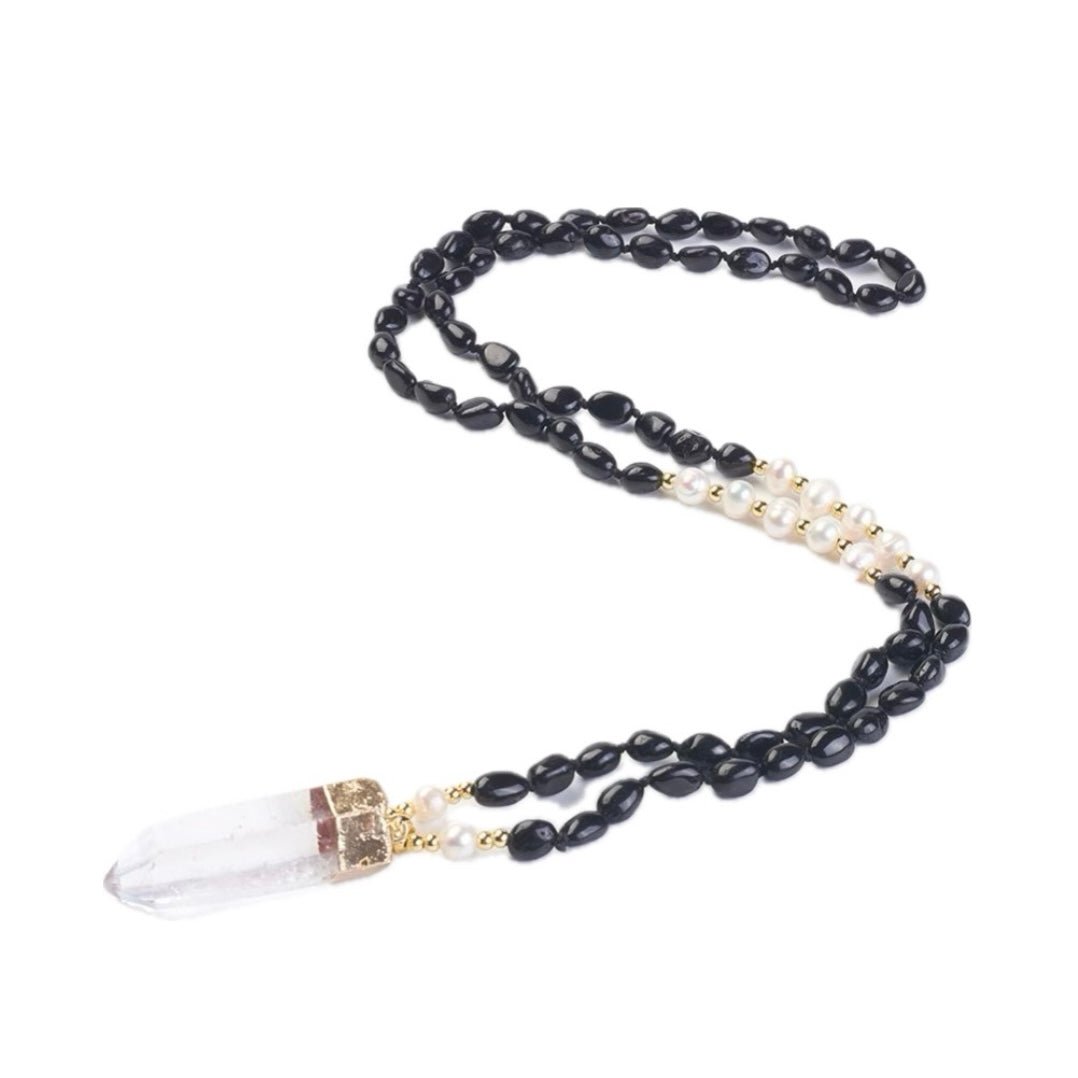 Collana in tormalina nera con ciondolo in cristallo di rocca - Amuleto protettivo - Clorophilla Shop