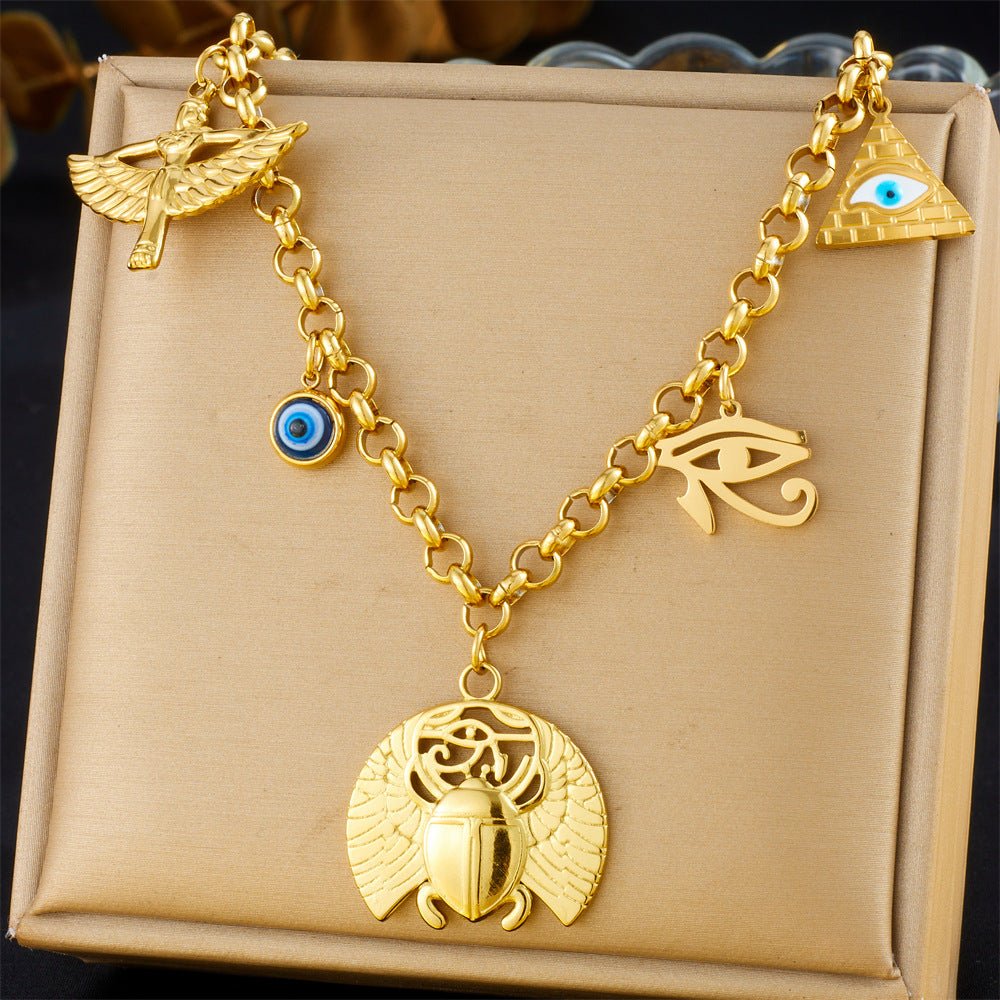 Collana Scarabeo con Occhio di Horus in Acciaio 304 e Vetro - trasformazione e protezione - Clorophilla Shop