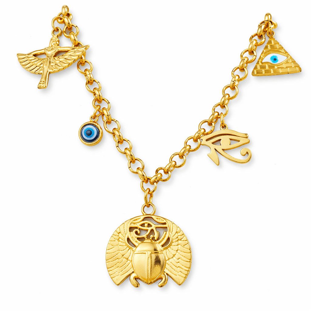 Collana Scarabeo con Occhio di Horus in Acciaio 304 e Vetro - trasformazione e protezione - Clorophilla Shop