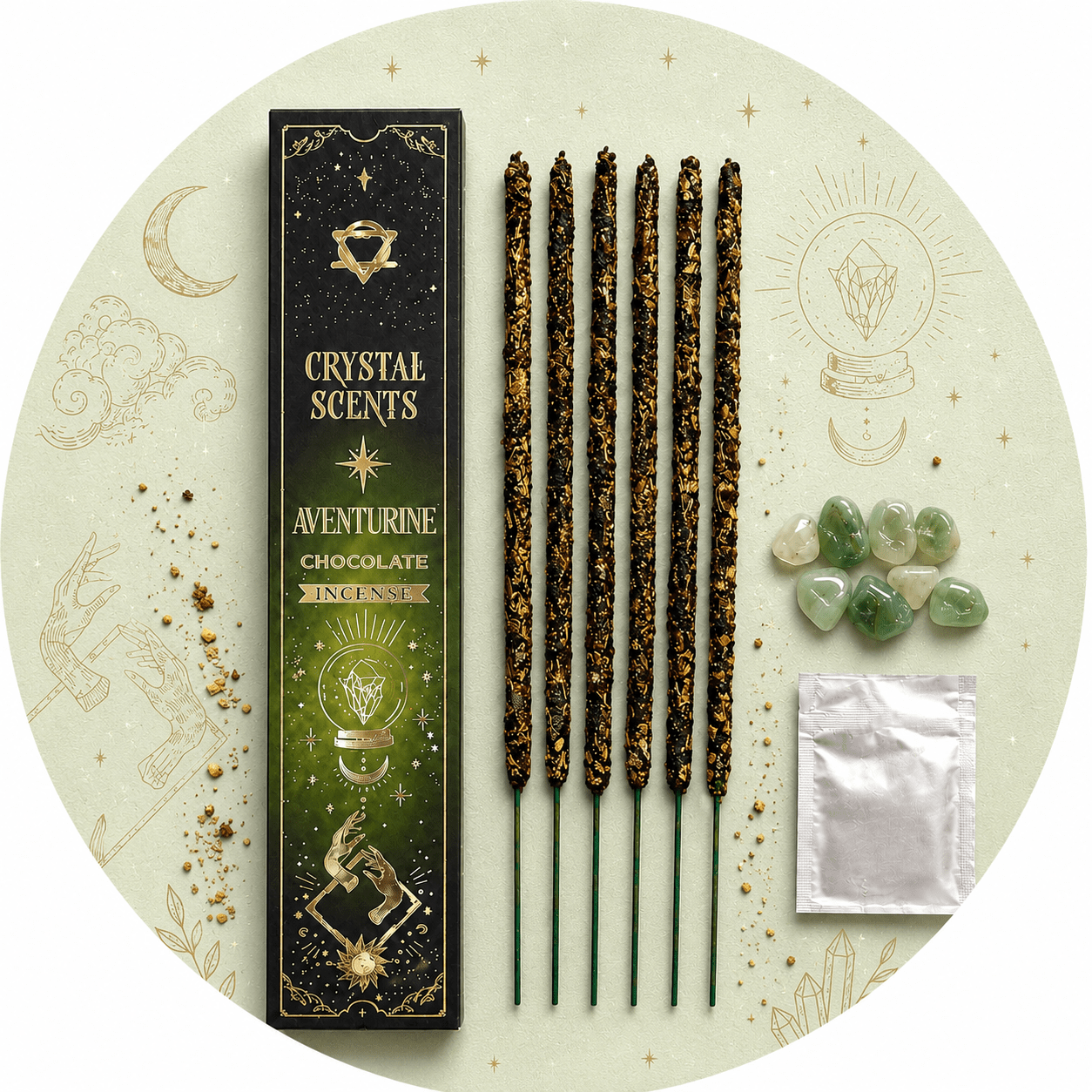 CRYSTAL SCENTS INCENSO IN BASTONCINI E CHIPS DI PIETRA NATURALE - Avventurina verde - Clorophilla Shop