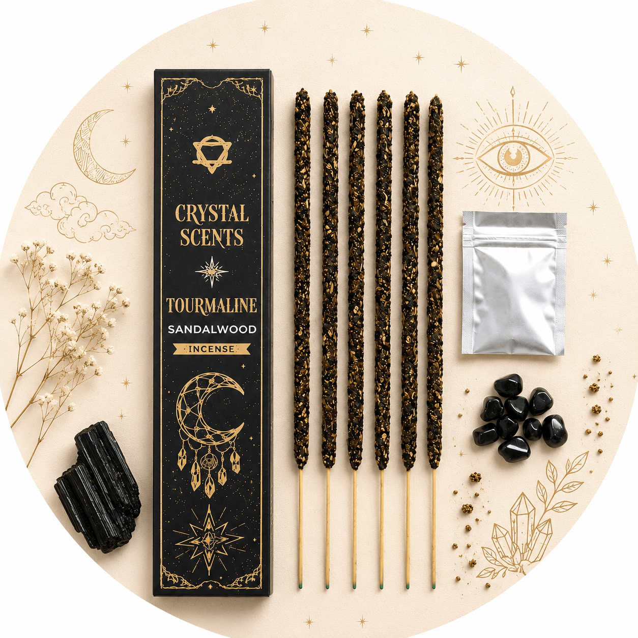 CRYSTAL SCENTS INCENSO IN BASTONCINI E CHIPS DI PIETRA NATURALE - Tormalina nera - Clorophilla Shop