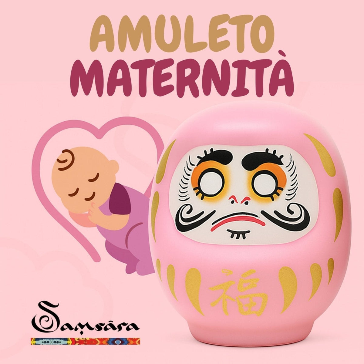DARUMA ROSA Amuleto Portafortuna Gravidanza e Maternità - Speranza e buon auspicio - Clorophilla Shop