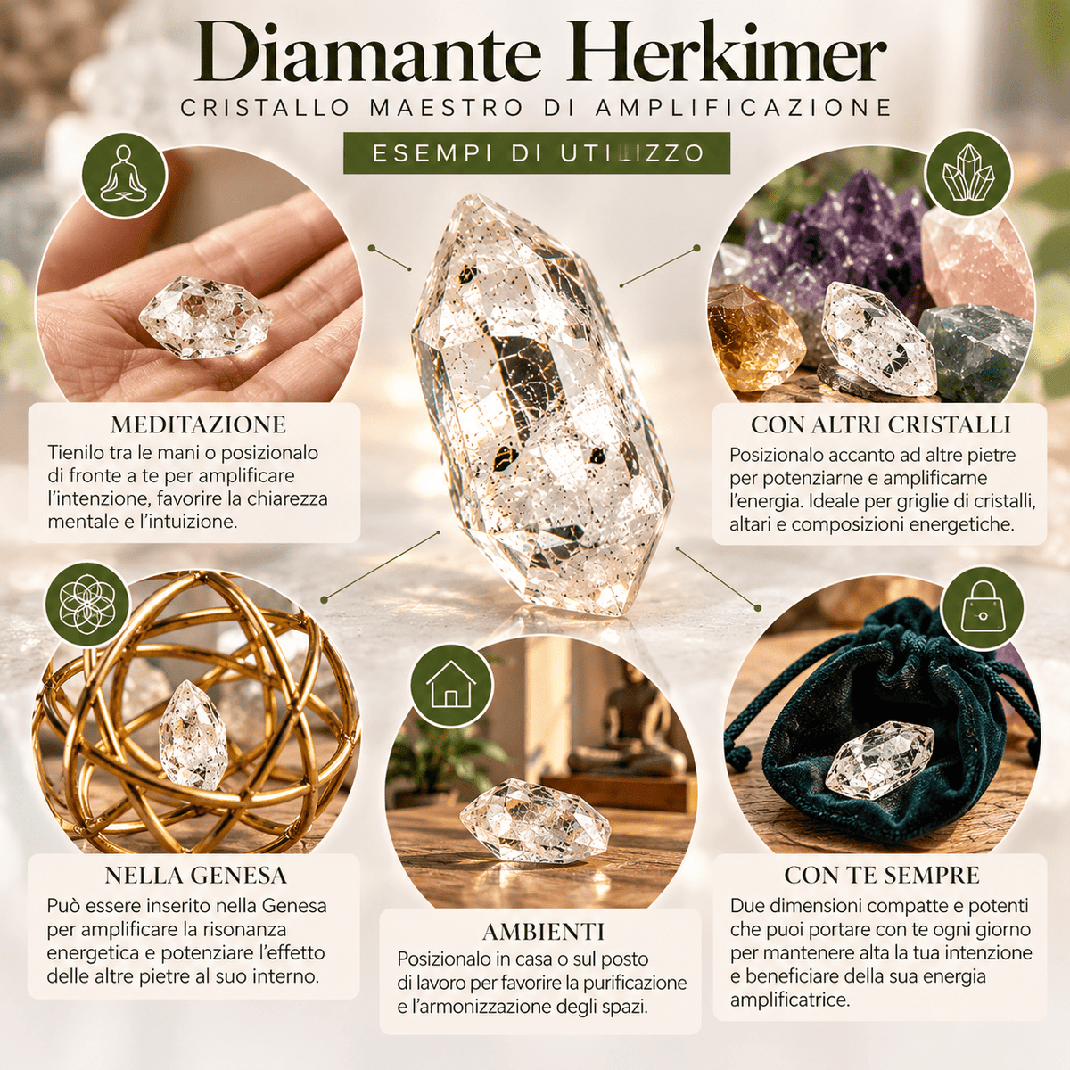 Diamante herkimer - Cristallo Maestro di Amplificazione 15/20 carati - Clorophilla Shop
