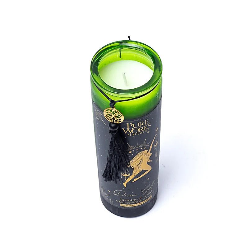 Divine Goddess Candela in vetro con Nappa - Gelsomino e Legno di Oud - Clorophilla Shop