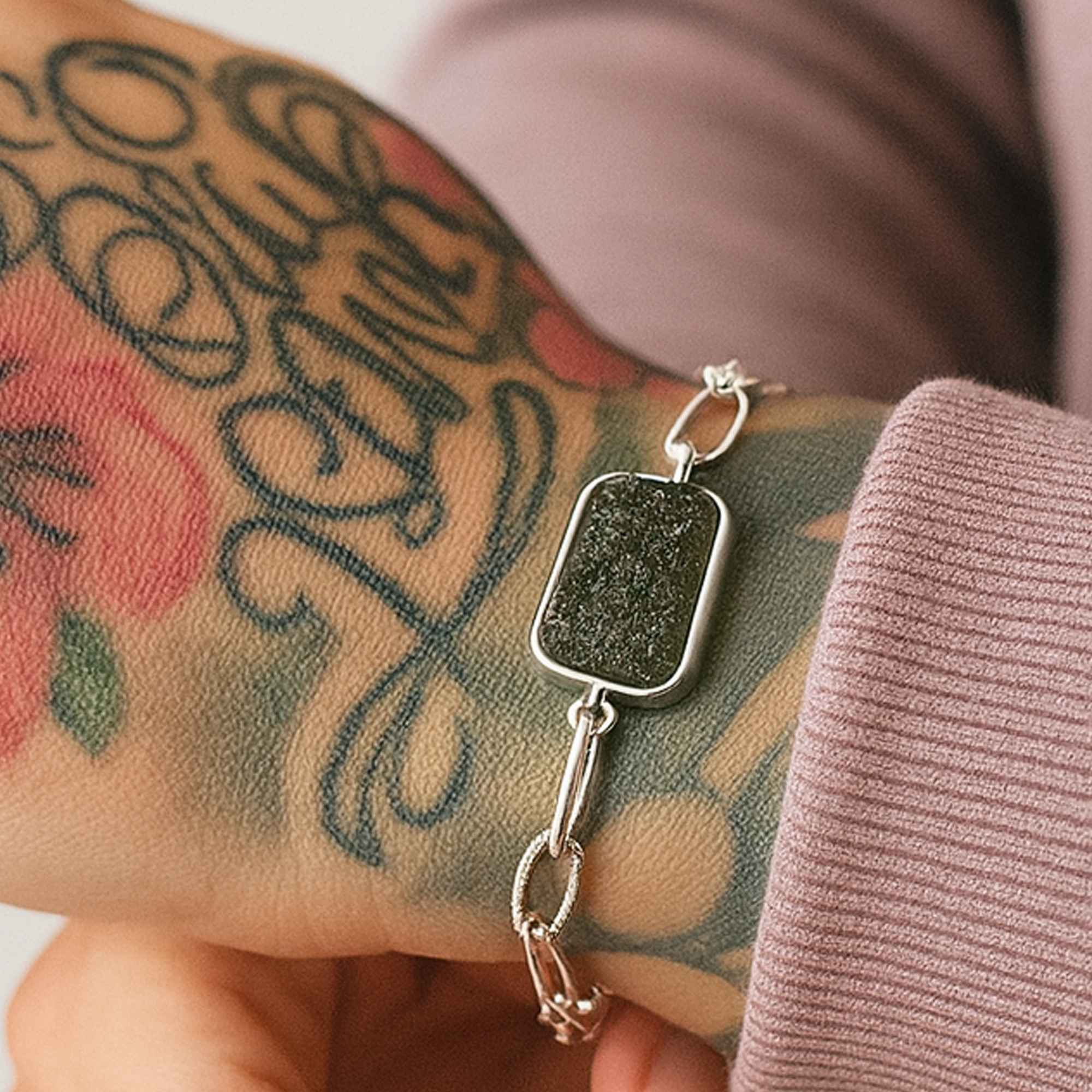 Bracciale in Moldavite Naturale in argento 925 regolabile - Confezione Regalo, garanzia e copia Certificato lotto