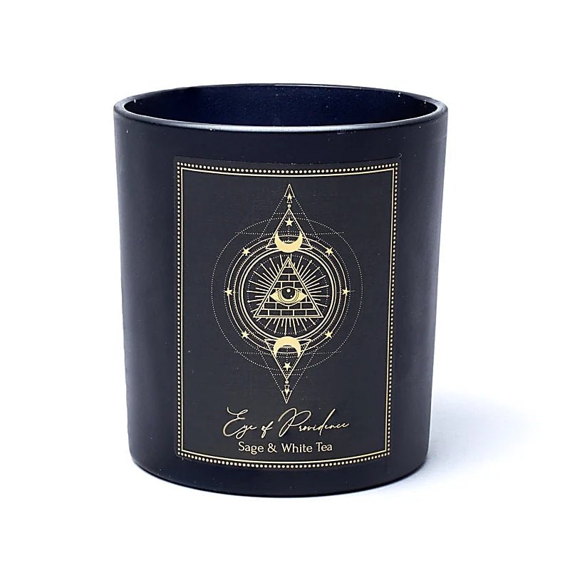 Eye of Providence Candela con pietre di Ossidiana Nera - Salvia e Tè Bianco - Clorophilla Shop