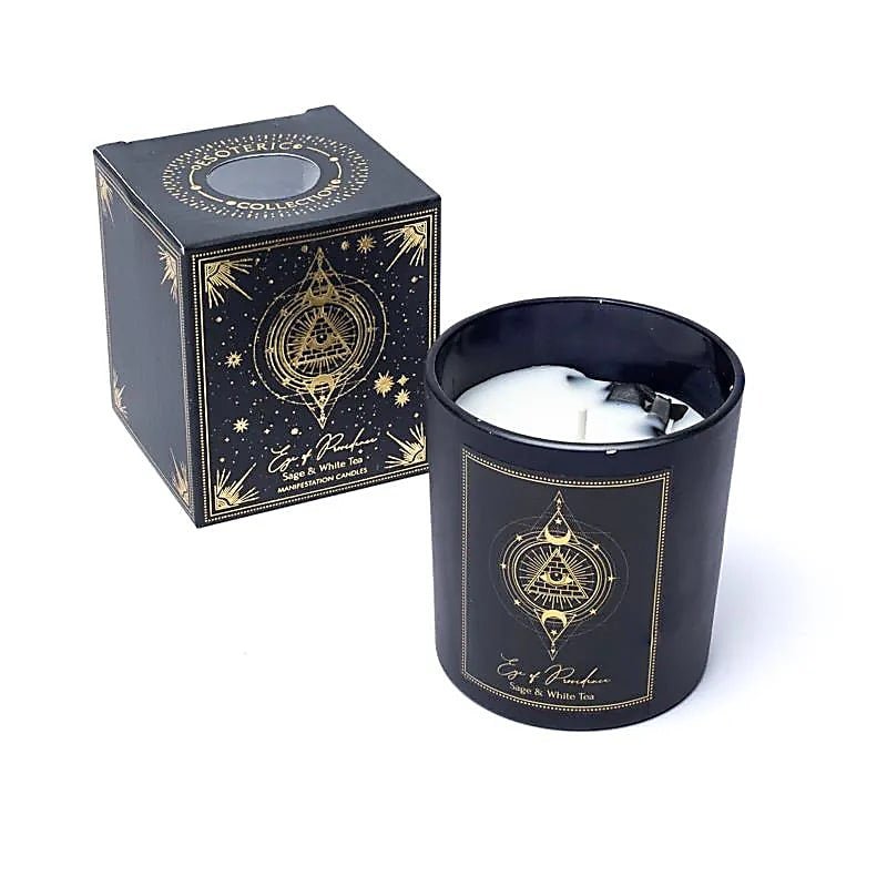 Eye of Providence Candela con pietre di Ossidiana Nera - Salvia e Tè Bianco - Clorophilla Shop