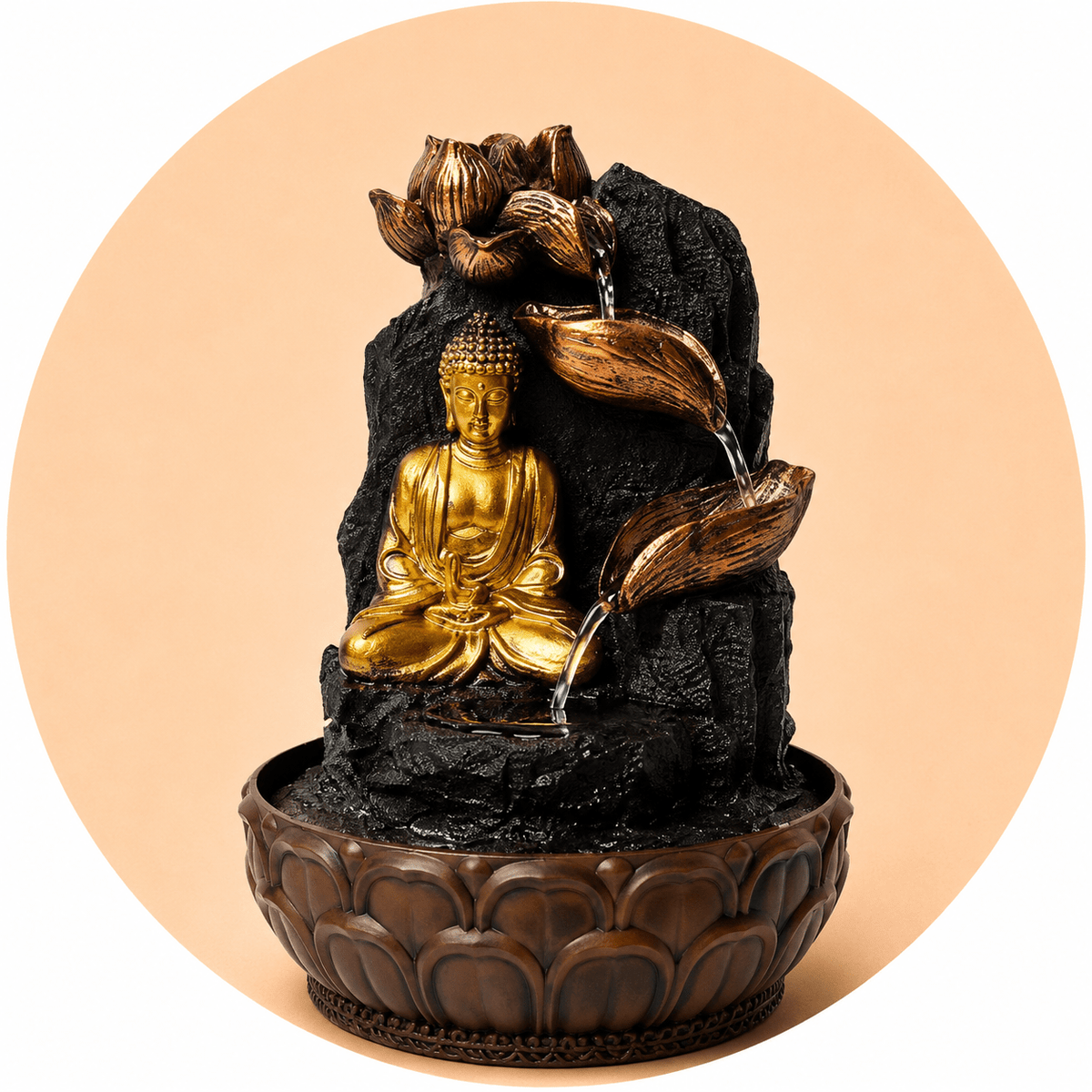 FONTANA D'ACQUA ZEN BUDDHA IN MEDITAZIONE - Luce led integrata - Clorophilla Shop